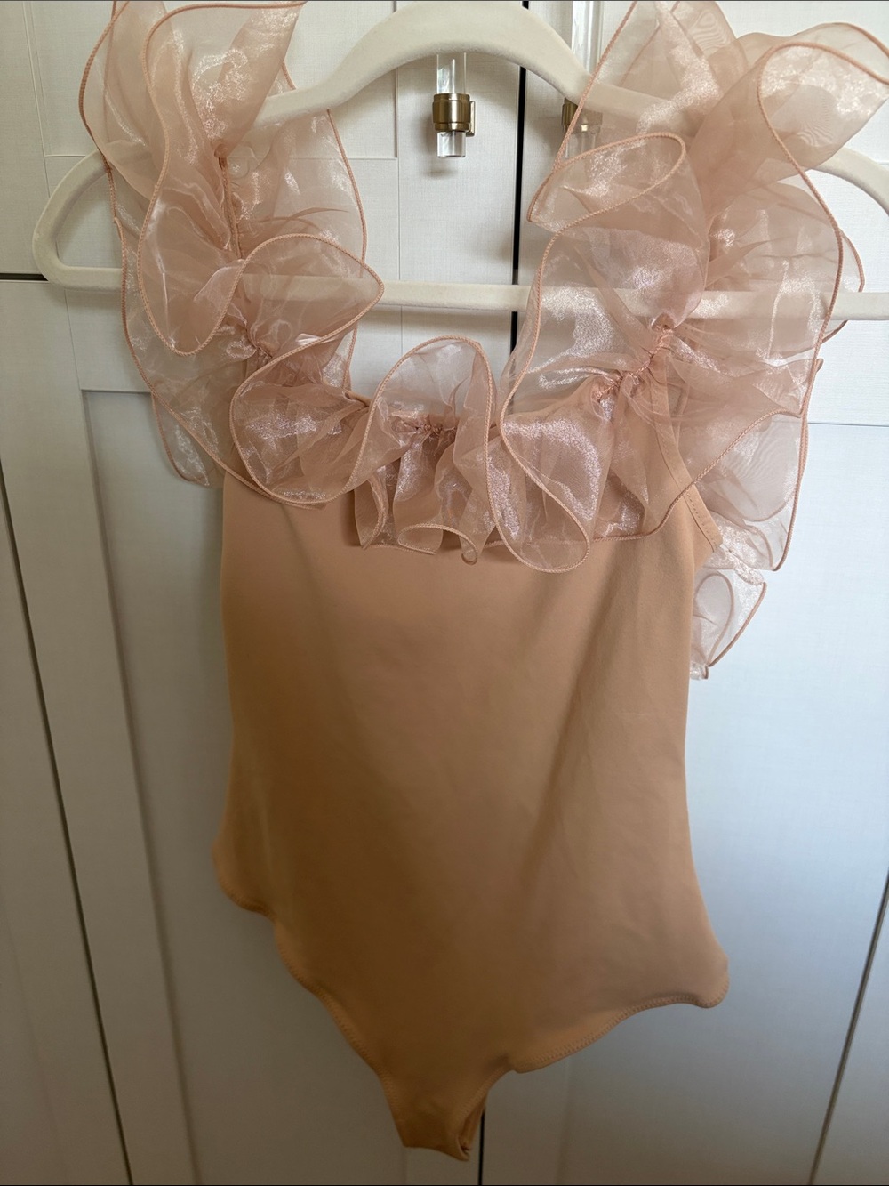 Free People Peach Ruffle-Trim Sleeveless Bodysuit